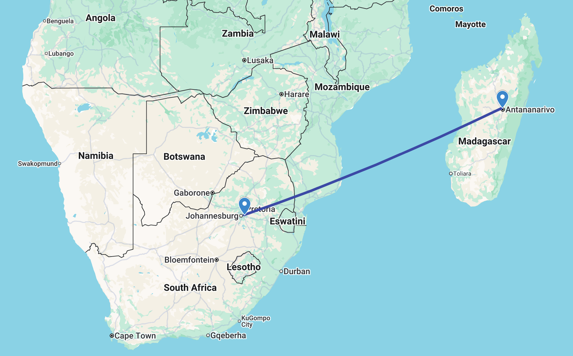 August 21, 2026: Johannesburg, South Africa to Antananarivo (Tana), Madagascar and on to Bentery Lodge